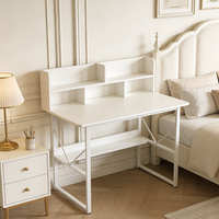 Bureau d'ordinateur ergonomique blanc moderne et simple avec étagères de rangement, table d'écriture pour bureau à domicile, bureau d'étudiant, bureau de travail à domicile