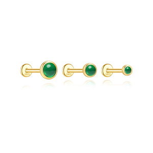 Piercing à dos plat en argent S925 doré style INS pour femme avec chalcédoine verte naturelle en forme de goutte d'eau - Product Image 3