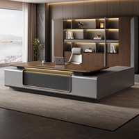 Bureau de direction en bois, mobilier de bureau modulaire, bureau de direction au design moderne, plateau de table en bois de noyer gris, ensemble bureau et chaise de bureau