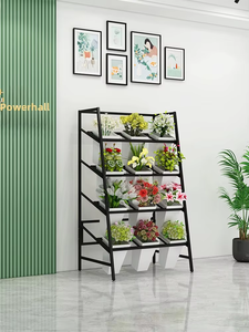 Expositor de Flores para Floristería, Estante de Exhibición de Flores Frescas, Estructura de Hierro Forjado Trapezoidal de Múltiples Niveles, Estilo Simple - Product Image 3