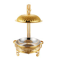 Chauffe-plat de buffet FLEYGold en acier inoxydable avec brûleur à alcool, support surélevé et couvercle décoratif en dôme pour service de banquet