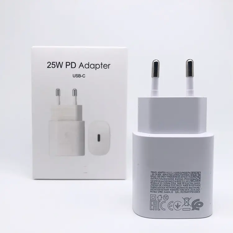 25 Watt High Quality US EU UK Plug Portable PD 25W Fast Charging USB-C Type c Wall Charger with Cable for Sumsung note