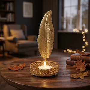 Single Leaf Metal T-Light Holder Made Gold Home Decor Modern Industrial Furnishing for Candles <b>Lanterns</b> - Product Image 6