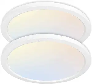 Plafonnier à panneau plat rond LED CCT sélectionnable de 13 pouces, 24W 2400lm Dimmable Edge-Lit encastré Plafonnier