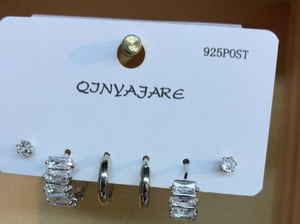 Qjnyajare French Style <b>Earrings</b> Set With <b>Emerald</b> Cut Zircon Studs And <b>Hoops</b> For Women Fashion Jewelry Alloy Material - Product Image 3