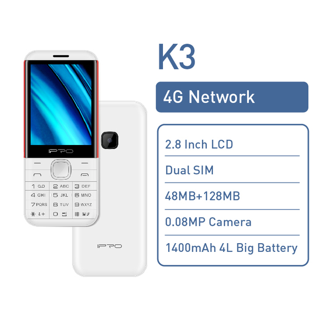 IPRO K3 2.8 Inch Button Feature Phone with Camera Unlock 1400mAh Battery Keyboard Dual SIM 4G Feature Phone