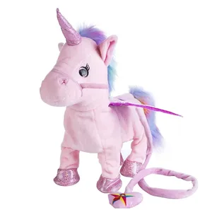 Comercio exterior explosivo ins cuerda de unicornio Ángel caballo muñeca caminar cantando juguete de peluche eléctrico regalo para niños