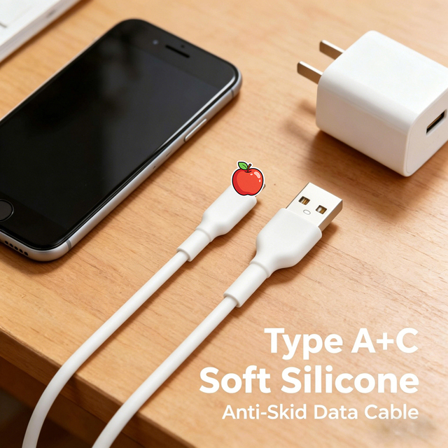Eco-Friendly Type-A+C Fast Charging Cable Soft Silicone Anti-Skid 2026 New
