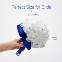 Ramo de Novia de Rosas de PE Estilo Europeo con Incrustaciones de Diamantes de Imitación, Cinta de Satén Multicolor, Flor de Mano para Novia, Suministros para Ceremonia de Boda