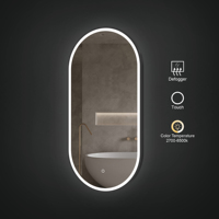 Miroir LED étanche de forme ovale illuminé pour hôtel Plafond suspendu en métal pour salle de bain Maquillage Indice IP44 Conception graphique