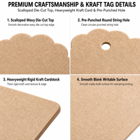 Étiquettes volantes en papier kraft brun, découpées à la forme, avec bord festonné, en carton, pour vêtements, emballages cadeaux et fêtes