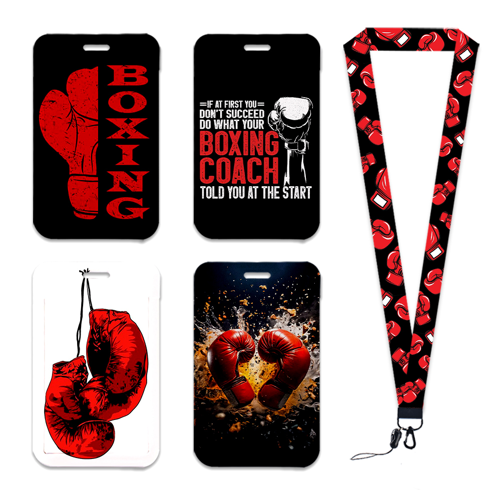 Student Card Case Keychain Boxing Glove Pattern Polyester Lanyard ID Badge Holder Neck Strap Satin Lanyard for Students Image 4