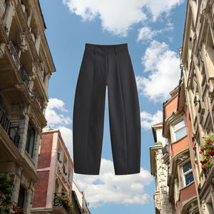 Pantalon plissé décontracté taille haute pour femme, nouvelle collection automne 2026, respirant, avec poches décoratives style vintage, longueur cheville, 100% coton - Product Image 3