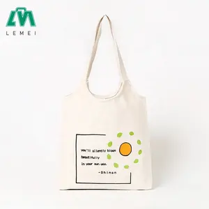 Lemei कस्टम लोगो मुद्रण कैनवास कंधे ले शॉपिंग बैग के साथ बटन समापन