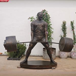 Sculpture YOUFINE grandeur nature de musculation en bronze avec haltères pour l'art public moderne et créatif - Product Image 4