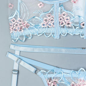 Хит продаж: комплект из трех предметов в европейско-американском стиле INS — сексуальный, прозрачный, сине-розовый, из полиэстера и кружева, с утягивающим эффектом на талии, облегающий силуэт. - Product Image 6