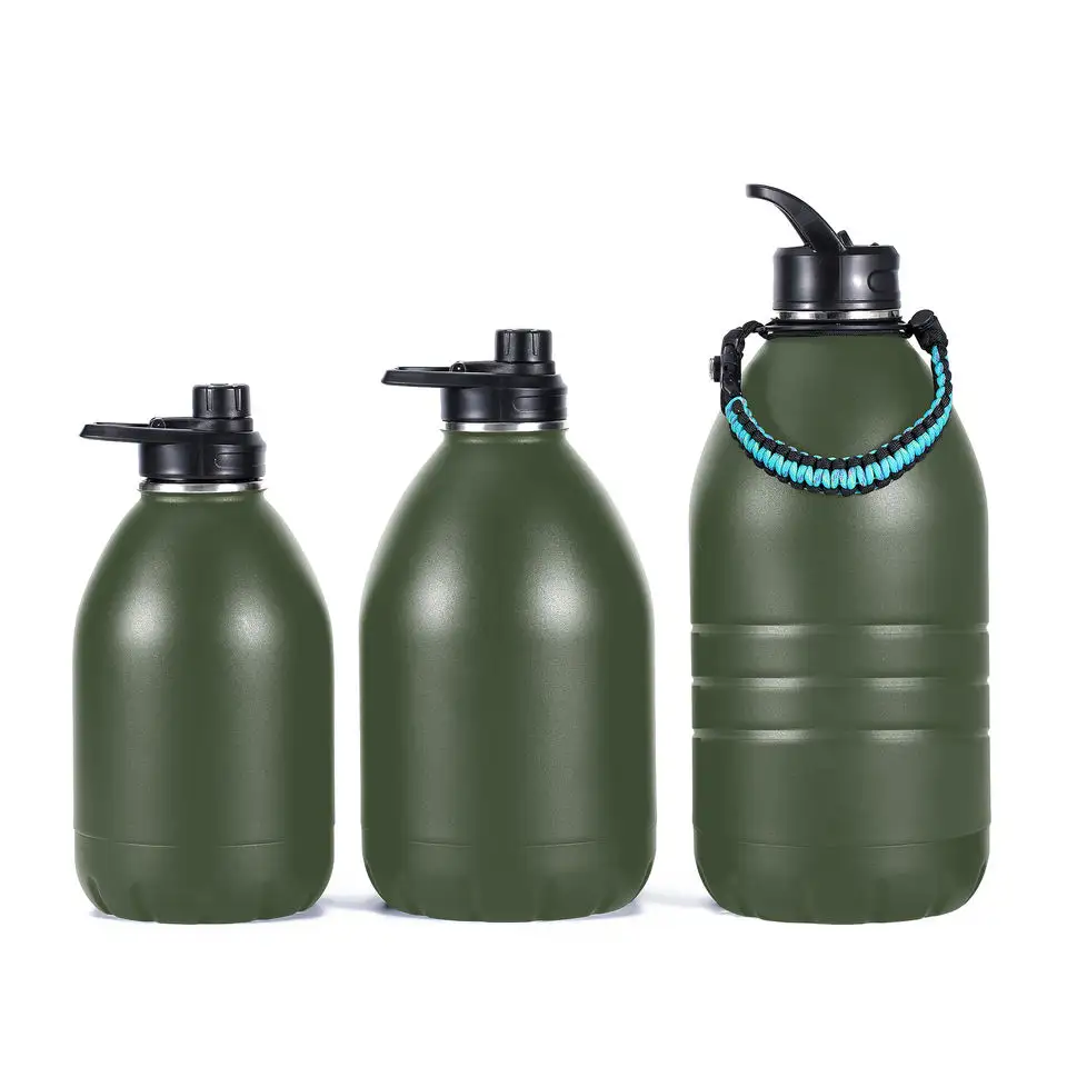 Outdoor Hiking Camping Workout Army Green Insulated Stainless Steel Water Jugs Vacuum Gym Sports Bottle