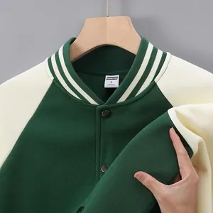 Giacca da Baseball <span class=keywords><strong>oversize</strong></span> da uomo 320g in tinta unita nera e bianca <span class=keywords><strong>cappotto</strong></span> invernale caldo e largo con Logo anteriore - Product Image 1