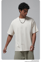 Kaos Pria Kasual 230g Katun Murni Benang Ganda Warna Solid Lengan Pendek Drop Shoulder Longgar Anti-pilling Langsung dari Pabrik
