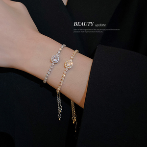 Pulsera de <span class=keywords><strong>la</strong></span> <span class=keywords><strong>Amistad</strong></span> Personalizable y Moderna, Chapada en Oro, de Acero Inoxidable con Circonita, Ajustable para Mujer - Regalo de Aniversario - Product Image 1