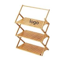 Meubles d'extérieur en bois, étagères à deux niveaux, étagères pliantes portables, étagère de rangement pour le camping