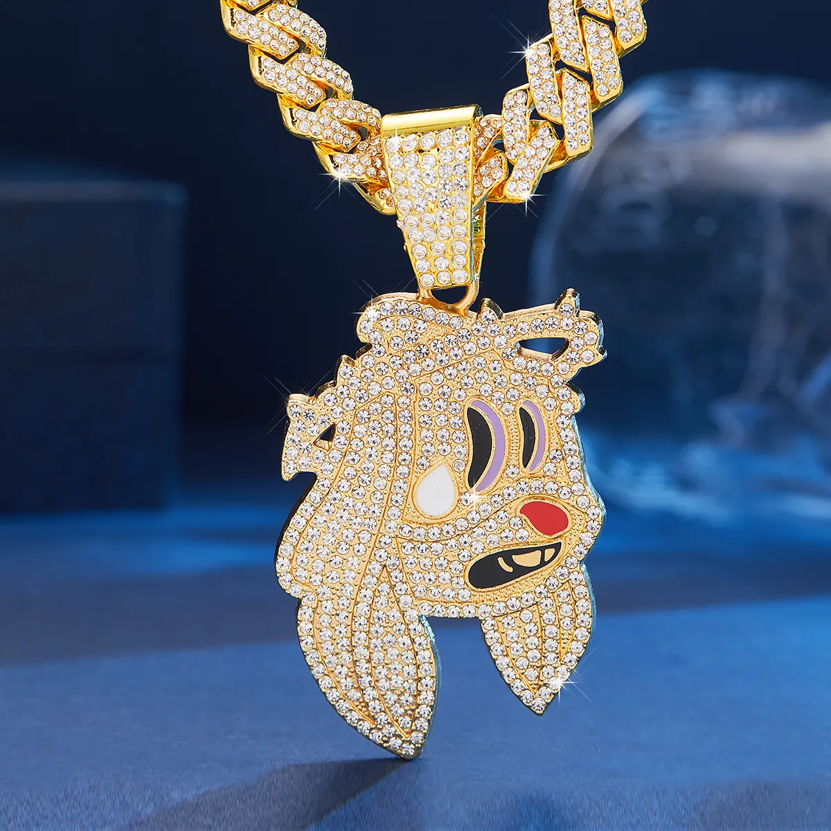 Kalung liontin berlian imitasi kartun anjing Hip Hop untuk pria ices Out Enamel hewan Rapper's Chain Link untuk pesta jalanan hadiah perhiasan
