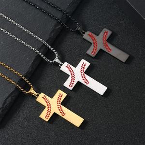 Collar de Béisbol Personalizado de Acero Inoxidable con Cruz de Oro de 14k de Color Claro, Antideslustre, de Lujo, para Hombre y Mujer - Product Image 1