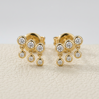 Pendientes de tuerca asimétricos con corte redondo y racimo de 0.6CTW, oro macizo de 14K, diamante creado en laboratorio, certificado IGI CVD/HPHT VVS, joyería fina