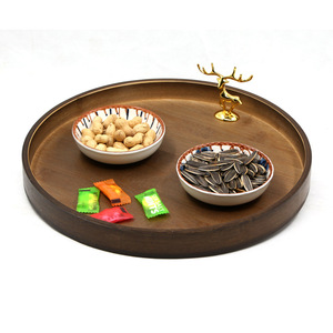Round Wooden Tea <b>Tray</b> 25cm Solid Color For Hotel Coffee Tea Serving <b>Storage</b> <b>Tray</b> - Product Image 3