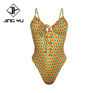 Factory design stylish beach print, pleated bikini custom recycled nylon one-piece swimsuit - Product Image 5