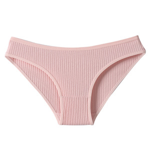 Braguitas de bikini de algodón acanalado para mujer, de color liso, de talle medio, cómodas, tallas grandes, ropa interior para mujer OEM ODM - Product Image 1