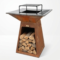 Nouveautés 2026 : Plancha en acier facilement assemblable, foyer extérieur effet rouillé avec gril barbecue pour fêtes de famille