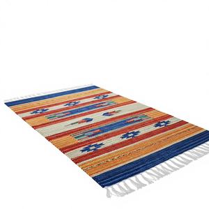 Tapis/chemin de table moderne en coton tissé à la main, motif floral, lavable, avec envers réversible, à poils plats, pour la maison et les voyages - Product Image 1