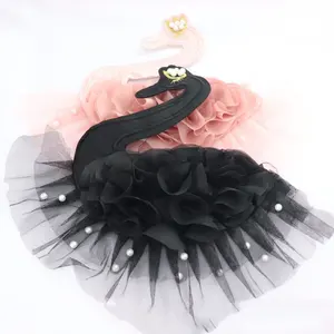 Детское украшение для платья, 3d шифоновый тюль с жемчугом, кружевная вышивка лебедем