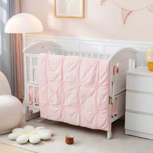 Pinch Pleat <b>Baby</b> Crib Bedding Set 3PCs Boho Crib <b>Comforter</b> Set Pink Include Quilted <b>Comforter</b> Crib Skirt and Sheet - Product Image 2