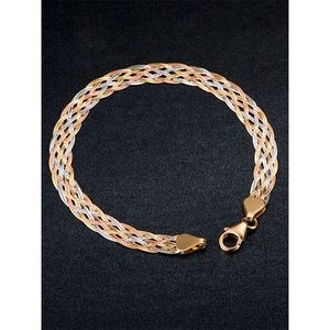 Xinfly 2.8mm 4mm 6mm Non Tarnish Minimalist Simple 18k Real Gold Three Colors Woven Twist Rope <b>Men</b> Chain Bracelet <b>Bangle</b> - Product Image 4