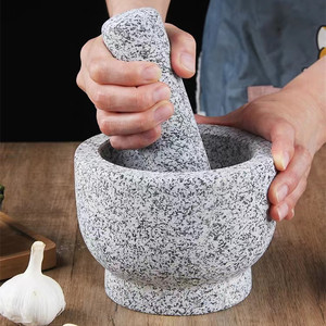 Mortiers en granit noir naturel et <span class=keywords><strong>pestal</strong></span> ail gingembre presse broyeur ustensiles de cuisine 100% mortier en pierre de marbre naturel avec ensemble de pilon - Product Image 5