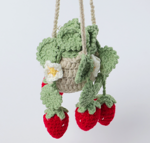 S496 Fleur en laine tricotée à la main, crochetée, motif <span class=keywords><strong>fraise</strong></span>, fleur en pot, papillon tricoté, décoration d'intérieur - Product Image 6