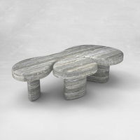 Table basse en travertin gris naturel à bandes, plateau irrégulier à trois lobes, style Wabi Sabi, pour salon, maison de rêve