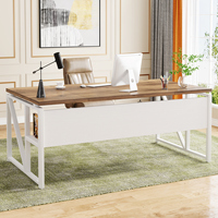 Ensemble de bureau de 2, bureau d'ordinateur de direction de 63 pouces avec étagère de rangement inférieure, station de travail professionnelle à combinaison gratuite