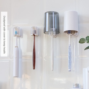 <span class=keywords><strong>Wall</strong></span>-Mounted Household <span class=keywords><strong>Toothbrush</strong></span> Titular Ventosa Pull Design PC Material Cinza Prova para Banheiro Cozinha Armazenamento Organizer - Product Image 3