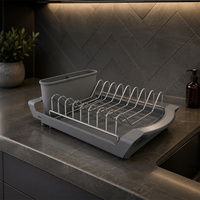 K3627 Égouttoir à vaisselle réglable en largeur pour comptoir de cuisine, organisateur de rangement pour assiettes, séchoir à vaisselle en métal pour ustensiles de table