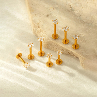 Bijoux en titane HENGSEN, boucles d'oreilles à dos plat fileté intérieurement, anneau de lèvre en forme de cœur et d'étoile avec zircon cubique, bijoux de piercing pour l'oreille