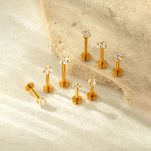 Bijoux en titane HENGSEN, boucles d'oreilles <span class=keywords><strong>à</strong></span> dos plat fileté intérieurement, anneau de <span class=keywords><strong>l</strong></span>èvre en forme de cœur et d'étoile avec zircon cubique, bijoux de piercing pour <span class=keywords><strong>l</strong></span>'oreille - Product Image 4
