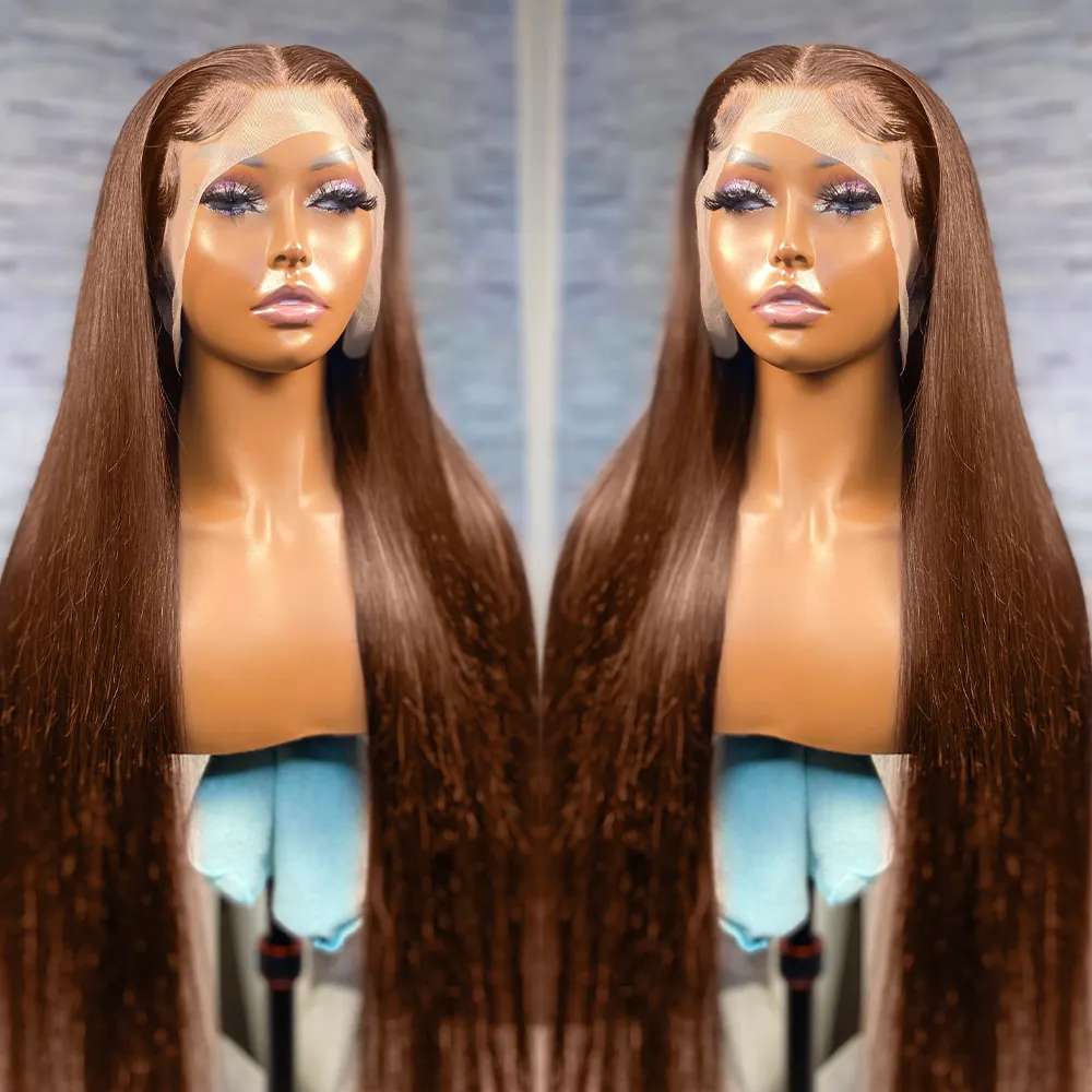 Wig cokelat warna rambut manusia lurus tulang wig Frontal HD tanpa lem wig depan renda rambut manusia Brasil untuk WANITA HITAM