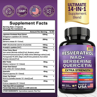 Complément alimentaire antioxydant à base de resvératrol avec NAD+, berbérine, quercétine et extrait de grenade, fabriqué aux États-Unis (OEM/ODM)