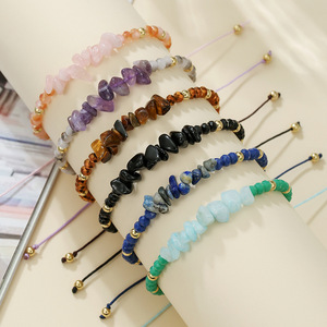 Natural Stone <b>Beaded</b> <b>Bracelet</b> Set Adjustable Colorful Pebble Crystal Jewelry For Women - Product Image 1