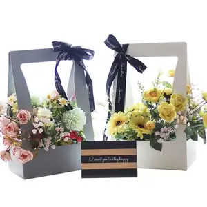Bow decoration bouquet flower packaging box with handle Flower box gift