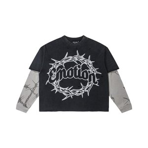 Camiseta de Manga Larga para Hombre, 300 Gramos, <span class=keywords><strong>Colores</strong></span> Mezclados, Estampado Emocional, 100% Algodón, Talla Grande, Lavada, Estilo Hip Hop, Transpirable - Product Image 1