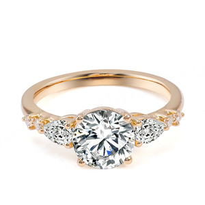 Bague de fiançailles et de mariage en or jaune massif 18K, 14K, 10K avec moissanite taille brillant rond DEF, bijoux pour femme, cadeau - Product Image 2